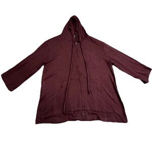 Bobeau zip up burgundy sweater Full Zipper And drawstring Size Xs 3/4 Sleeves